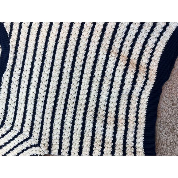 Urban Revivo Cotton Short Sleeve Striped Knit Top Navy size Small Coastal - Picture 3 of 6